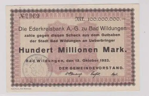 100 Millionen Mark Banknote Inflation Ederkreisbank Bad Wildungen 1923 (125916)