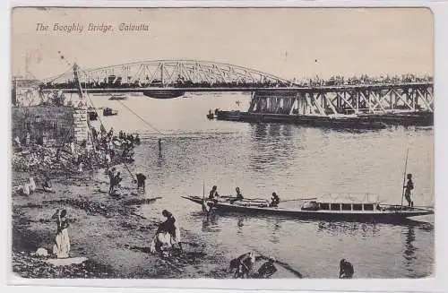 86848 AK Calcutta - Hooghly Bridge mit regem Treiben am Fluss 1911