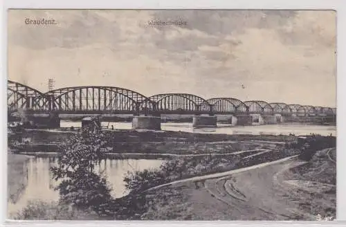 33728 Feldpost AK Graudenz (Grudziądz) - Weichselbrücke, Flusspartie 1915