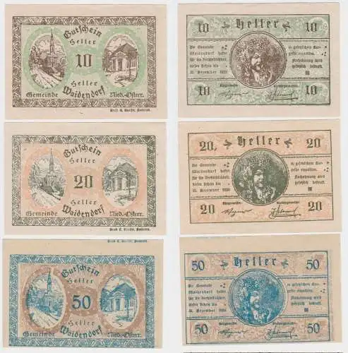 10, 20 und 50 Heller Banknote Waidendorf 1920 (154664)