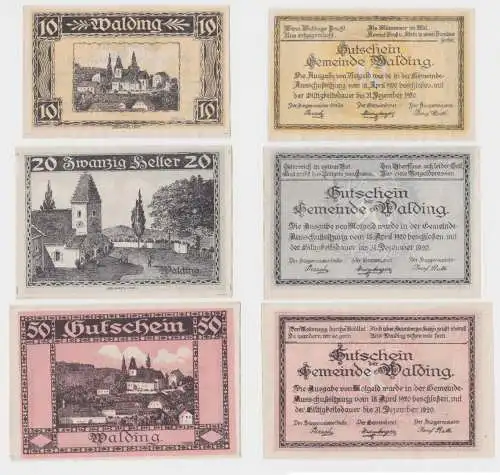 10, 20 und 50 Heller Banknote Walding 18.04.1920 (130474)