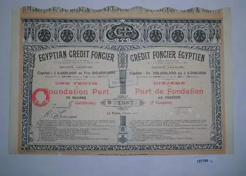 1/10 Aktie 20 Pfund 500 Franc Egyptian Credit Foncier Kairo Februar 1905 /127789