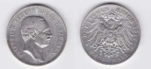 3 Mark Silbermünze Sachsen König Friedrich August 1912 Jäger 135 (119982)