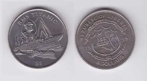 5 Dollar Nickel Münze Liberia 1998 RMS Titanic (119970)