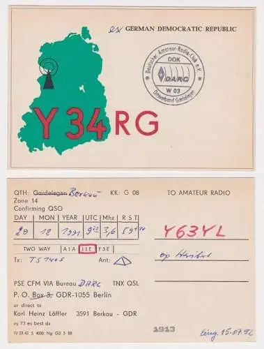 50962 QSL Karte Amateur Funker DDR Gardelegen mit DDR Landkarte 1991