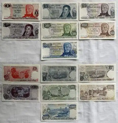 7 Banknoten Argentinien 1 - 5000 Pesos kassenfrisch (162198)