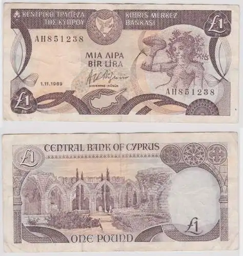 1 Pound Pfund Banknote Zypern Cyprus 01. November 1989 Pick 53b (158801)