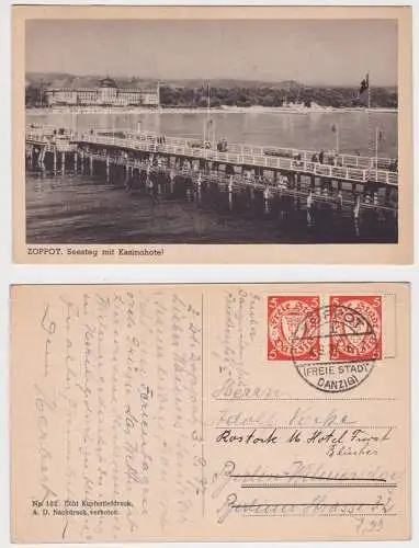 66265 Ak Zoppot Sopot - Seesteg mit Kasinohotel, Stempel "Freie Stadt Danzig"