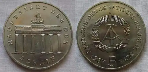 DDR Gedenk Münze 5 Mark Brandenburger Tor 1987 Stempelglanz (162273)