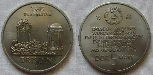 DDR Gedenk Münze 5 Mark Ruine Frauenkirche Dresden 1985 Stgl. (162264)