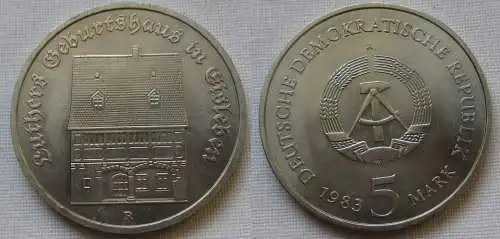 DDR Gedenk Münze 5 Mark Luthers Geburtshaus in Eisleben 1983 (162567)