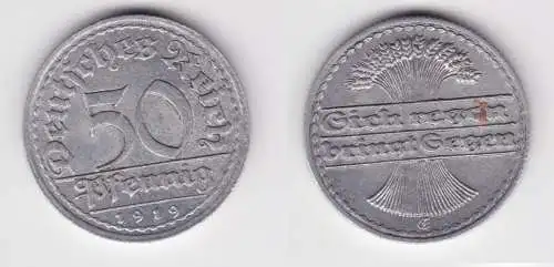 50 Pfennig Aluminium Münze Deutsches Reich 1919 E Jäger 301 (155652)