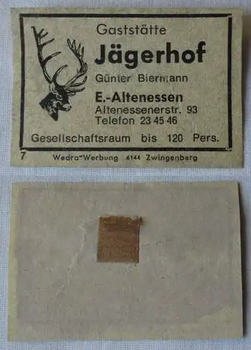 Streichholzetikett Gaststätte Jägerhof Günter Biermann Essen-Altenessen (144784)