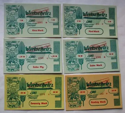 6 Banknoten Satz 0,10 bis 50 Mark DDR LPG Geld Ilmaue Mellingen  (100133)