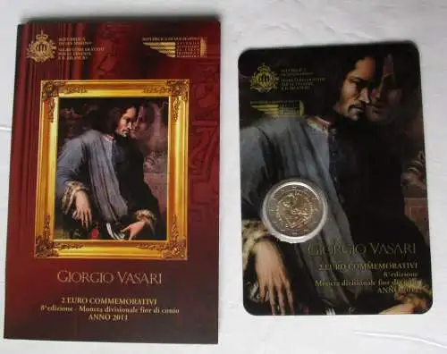 2 Euro Gedenkmünze 2011 aus San Marino, Giorgio Vasari, Klappfolder (129632)