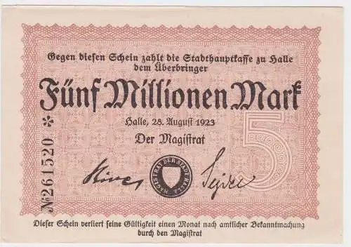 5 Millionen Mark Inflation Banknote Stadthauptkasse Halle 1923 (129483)