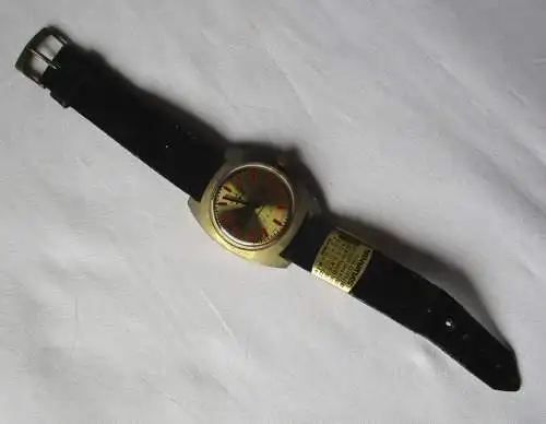 Vintage 70er Ruhla de Luxe DDR Herrenuhr mit Lederarmband (156941)