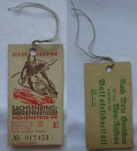 Original Eintrittskarte Sachsenring-Rennen 25.09.1949 (155235)