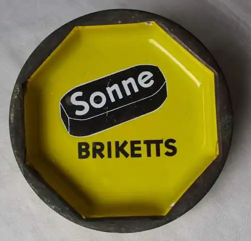 seltener Werbe Aschenbecher Emaille "Sonne Briketts" um 1930 (148377)