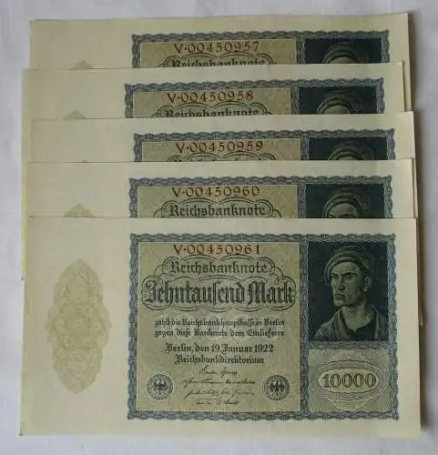 5 x 10000 Mark 19.1.1922 mit fortlaufender Nummer UNC (165507)