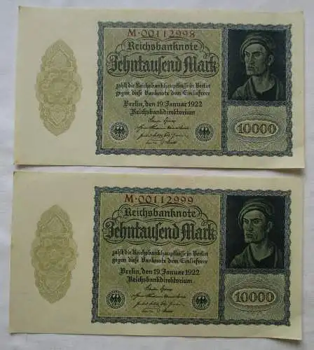 2 x 10000 Mark 19.1.1922 mit fortlaufender Nummer UNC (148233)