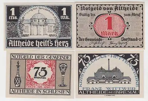 kompl. Serie mit 4 Banknoten Notgeld Gemeinde Altheide Polanica Zdroj um 1921