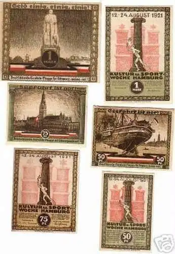 8 Banknoten Notgeld Hamburg Kultur und Sportwoche