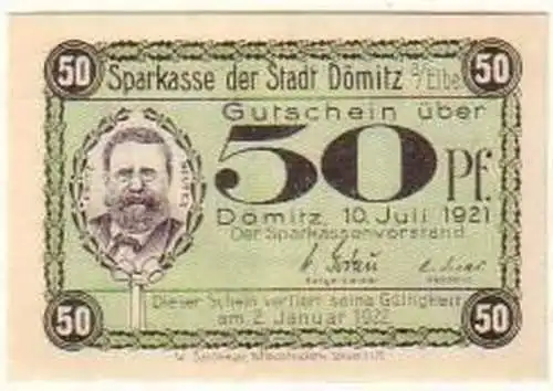 seltene 50 Pfennig Banknote Stadt Dömnitz 1921