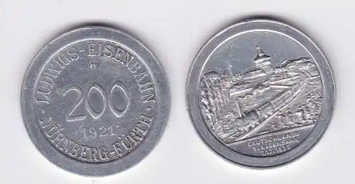 200 Pfennig Aluminium Wertmarke Ludwigs Eisenbahn Nürnberg Fürth 1921 (122896)