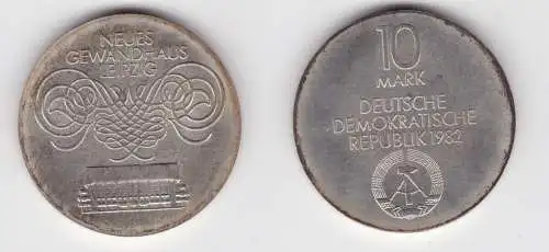 DDR Gedenk Münze 10 Mark Gewandhaus Leipzig 1982 Stempelglanz Silber (136765)