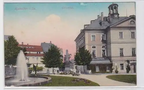 93369 AK Hainichen in Sachsen - Gellertplatz mit Denkmal und Springbrunnen