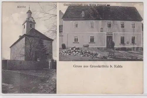 904166 Mehrbild Ak Gruß aus Grosskröbitz bei Kahla Gastwirtschaft, Kirche 1917