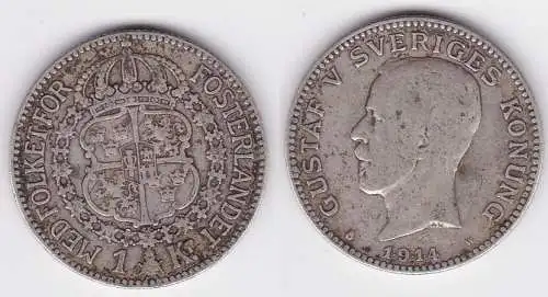 1 Krone Silber Münze Schweden 1914 (120126)