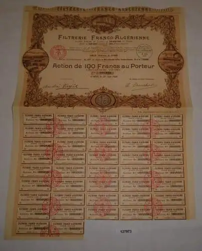 100 Francs Aktie Filtrerie Franco-Algérienne Paris 20. August 1928 (127973)