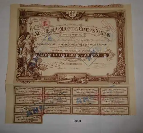 100 Francs Aktie Société de l'Apollo et des Cinémas Mantais Paris 1922 (127964)