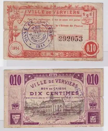 10 Centimes Banknote Belgien Ville de Verviers 1914  (119152)