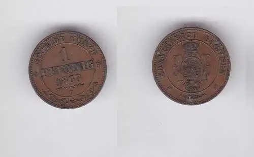 1 Pfennig Kupfer Münze Sachsen 1863 B (126666)