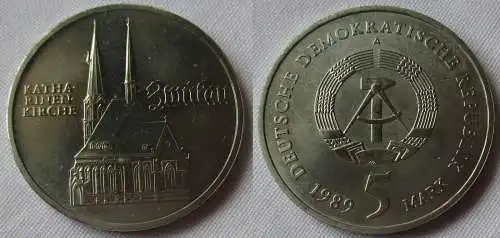 DDR Gedenk Münze 5 Mark Zwickau Katharinenkirche 1989 Stempelglanz (157014)