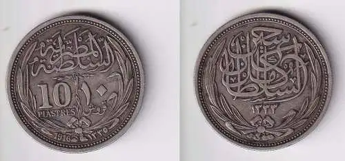 10 Piaster Silber Münze Ägypten 1917 Hussein Kamil ss/vz (120499)