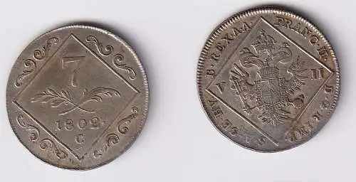 7 Kreuzer Silber Münze Österreich 1802 C ss+ (136536)