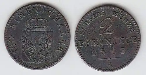 2 Pfennige Kupfer Münze Preussen 1863 A ss