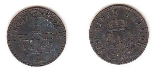 1 Pfennig Kupfer Münze Preussen 1847 A