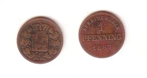 1 Pfennig Kupfer Münze Bayern 1867