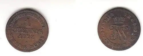 1 Pfennig Kupfer Münze Mecklenburg Schwerin 1872 B f. ss