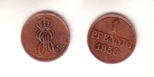 1 Pfennig Kupfer Münze Hannover 1850 B