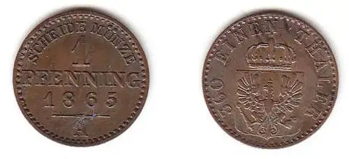 1 Pfennig Kupfer Münze Preussen 1865 A ss+