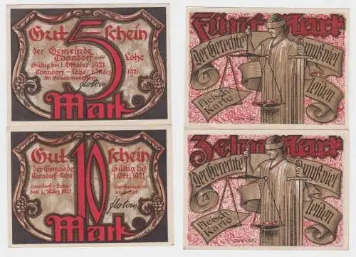 5 & 10 Mark Banknoten Notgeld Gemeinde Tonndorf Lohe 1.3.1921 (120269)