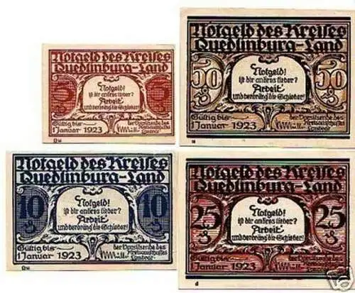 4 Banknoten Notgeld Kreis Quedlinburg Land bis 1923