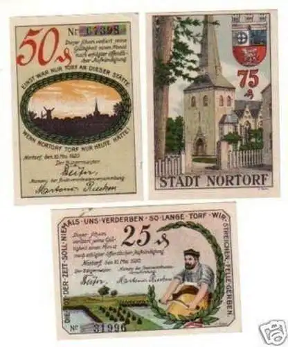 3 Banknoten Notgeld Stadt Nortdorf 1920