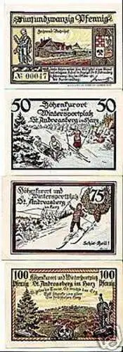 4 Banknoten Notgeld Stadt St. Andreasberg am Harz 1921